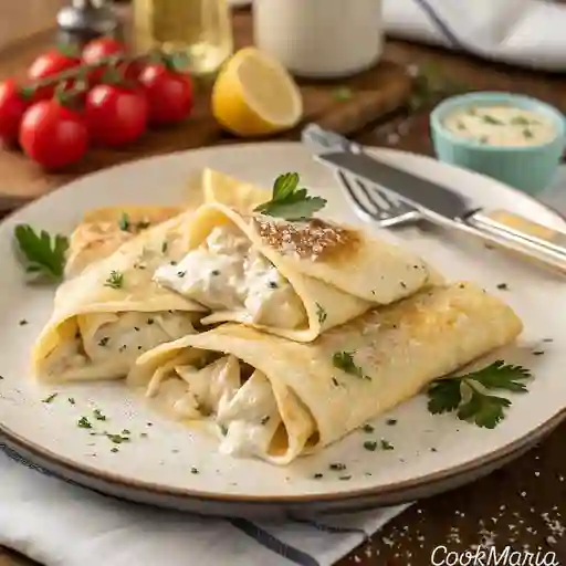 Crepe enrollado de póllo y queso