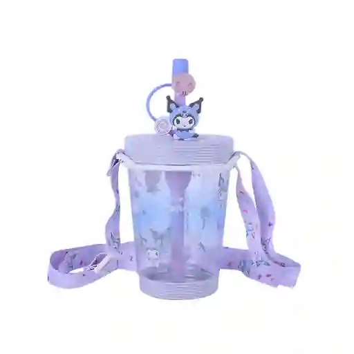 Vaso Plástico Con Correa Hombro Kuromi Morado 535 mL Miniso