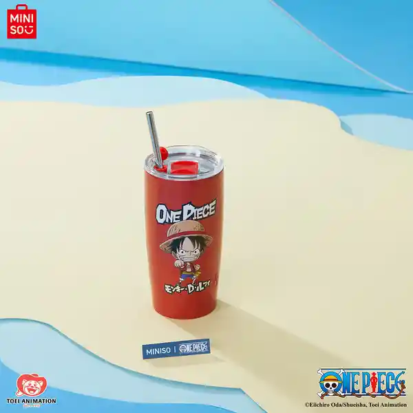 Vaso Acero Con Pitillo Rojo Serie Clásica One Piece Rojo Miniso