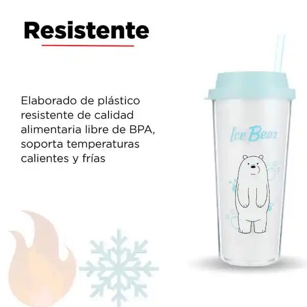 Miniso Vaso de Plástico Con Pitillo Oso Polar 550 mL