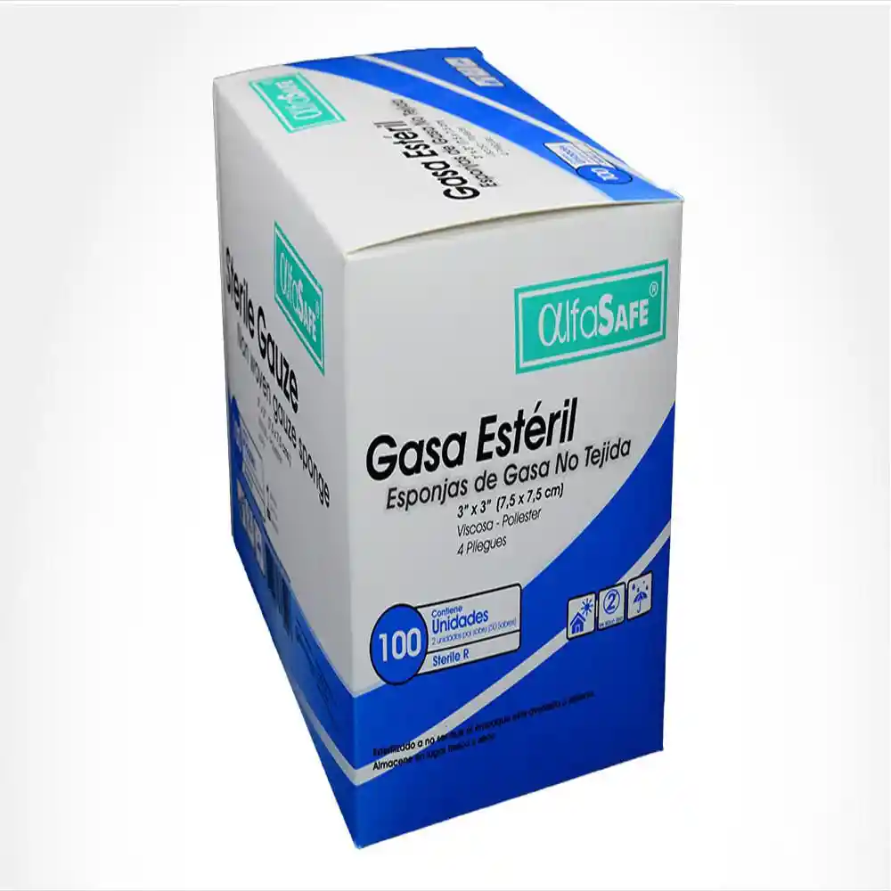 Alfa Safe Gasa No Tejida Estéril Viscosa Poliéster 7.5 x 7.5 Cms