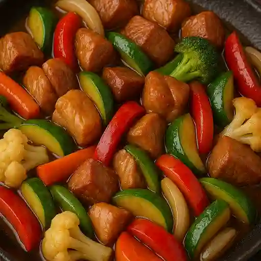 Chop suey de pollo y cerdo pequeño