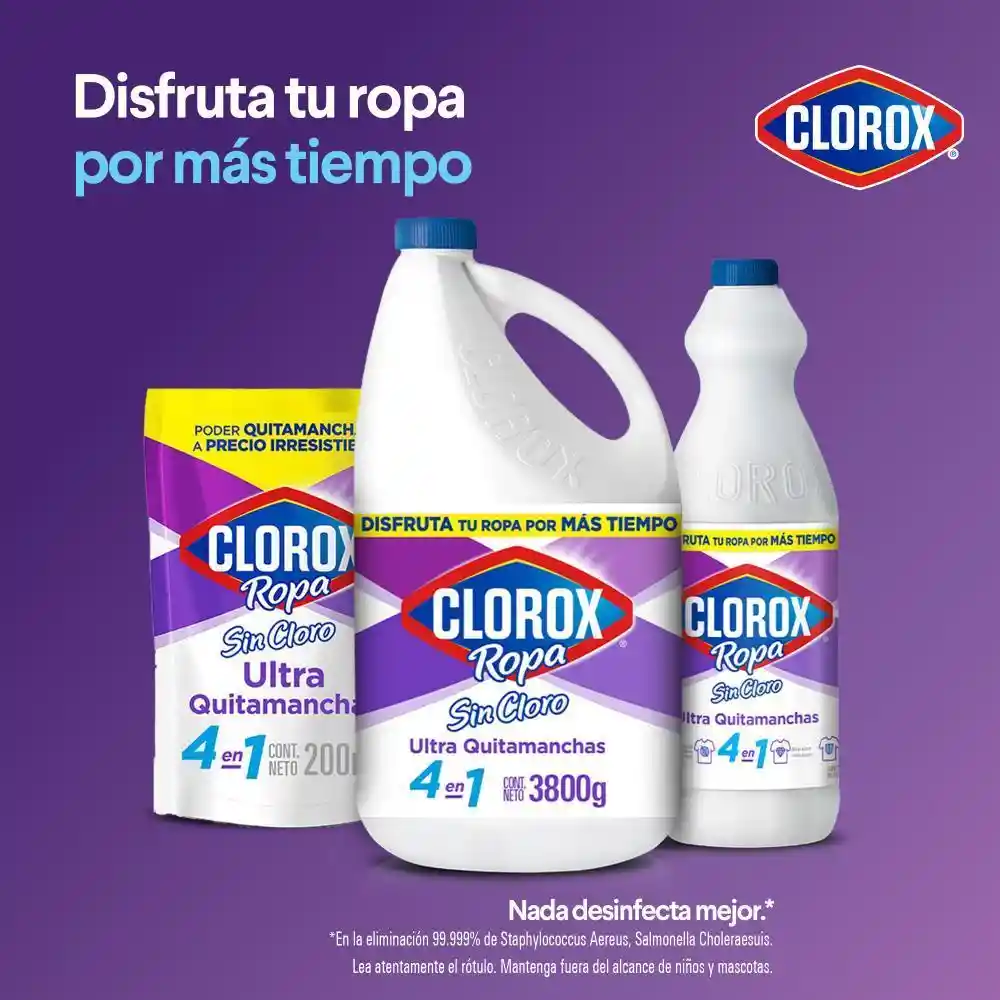 Quitamanchas Sin Cloro Clorox Ropa 4 en 1 Blanca 3.8 L