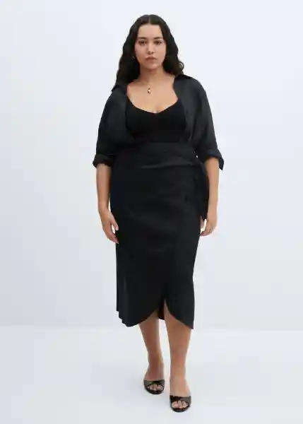 Falda Pareo Negro Talla 28 Mujer Mango