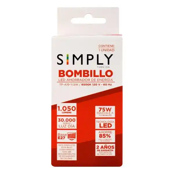 Simply Turn on Bombillo Led Bulbo 11.5W- 6.50 TP-A19-11