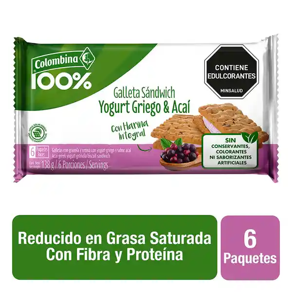 Colombina Galleta Tipo Sándwich Sabor Yogurt Griego y Acaí