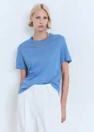 Camiseta Lenu Celeste Talla S Mujer Mango