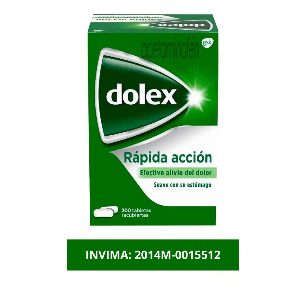 Dolex Acetaminofen Analgesico Alivio del dolor y la fiebre Rapida Accion x 200 tabs