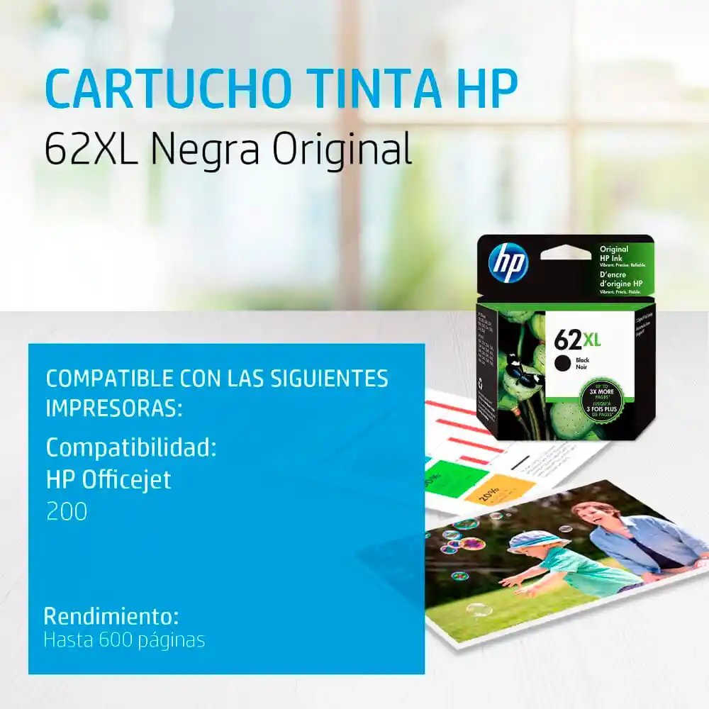 Hp Cartucho de Tinta 62Xl Negro