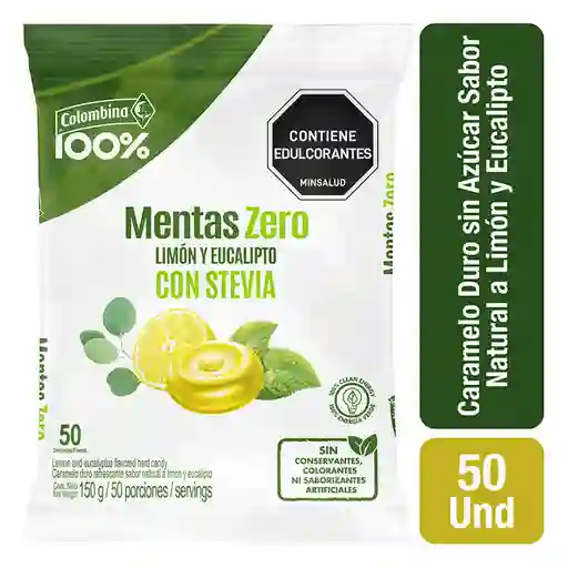 Colombina 100% Caramelo Duro Sabor a Limón y Eucalipto sin azúcar 