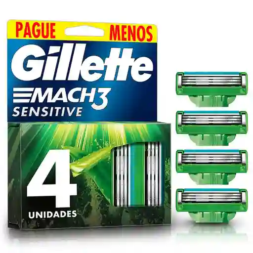Gillette Repuesto Cuchilla Afeitar Aloe Mach3 Sensitive 4 Und