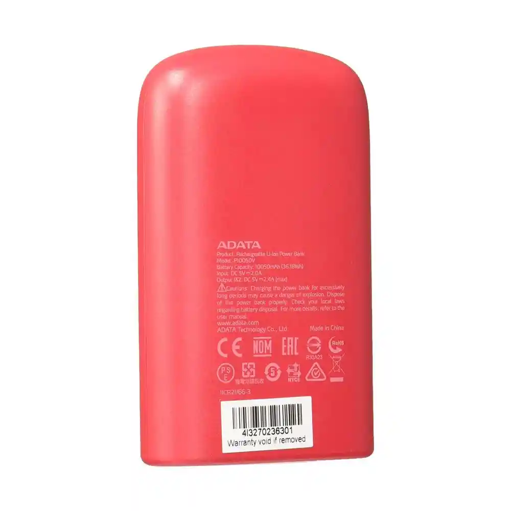 Adata Power Bank P10050V Capacidad 10050 Mah - Rojo