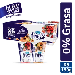 Yogurt Finesse Fresa y Melocoton x6 Und Vaso 150 g