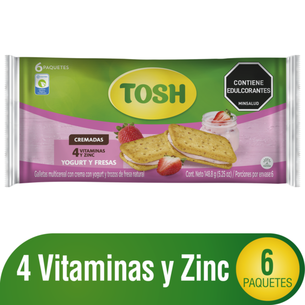 Tosh Galleta Multicereal Rellena de Yogurt y Fresas 6 und