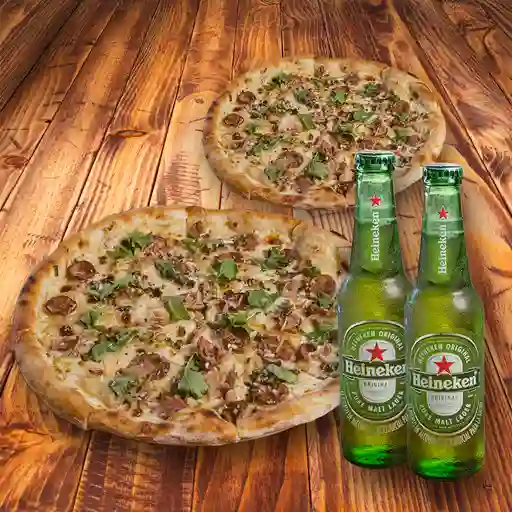 2X Pizza Chorizo Ahumado y Cervezas