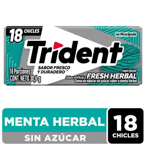 Chicle Trident Sin Azúcar de Menta Herbal 18 Unid