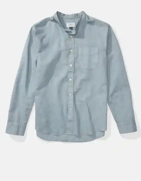 Camisa Band Cuello Manga Larga Hombre Azul XXL American Eagle