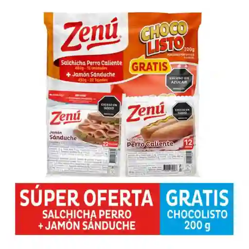 Zenú y Chocolisto Jamón Sanduche + Salchicha + Chocolisto Oferta