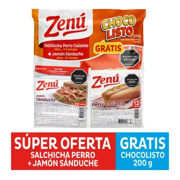 Zenú y Chocolisto Jamón Sanduche + Salchicha + Chocolisto Oferta