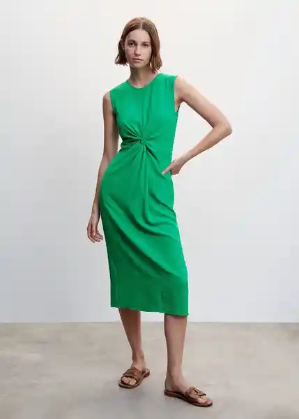 Vestido Nudo-H Verde Talla M Mujer Mango