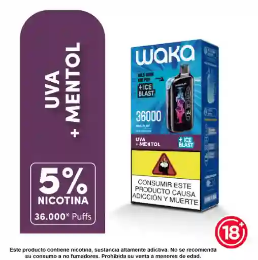 Waka Vapeador Blast Uva + Mentol 5% 36000 Puff