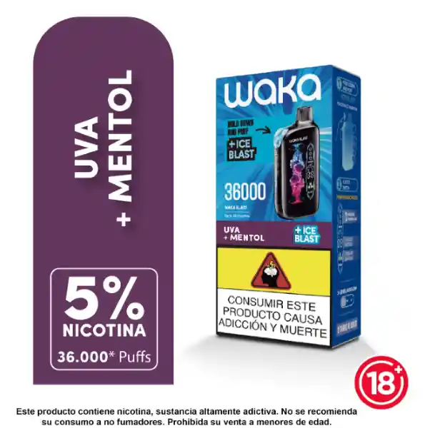 Waka Vapeador Blast Uva + Mentol 5% 36000 Puff