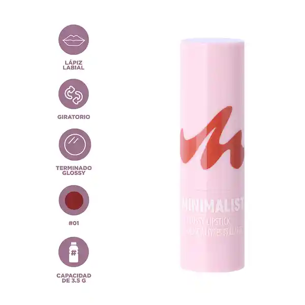 Lápiz Labial Brillante Serie Minimalist 01 Miniso