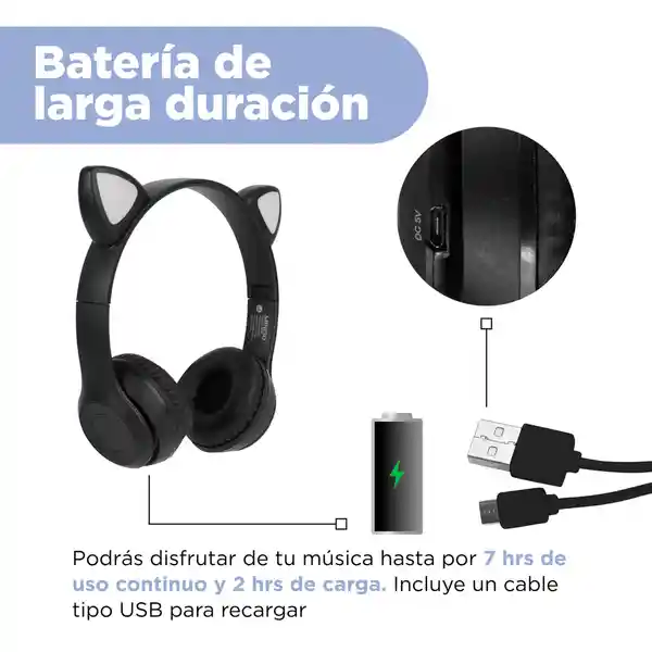 Audífonos Inalambrico Luz Led Orejas de Gato Negro 23Bf06 Miniso