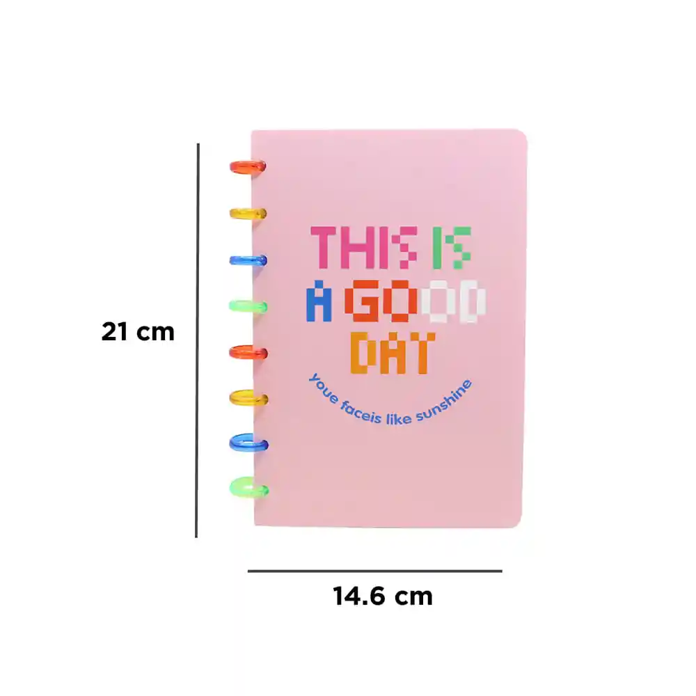 Miniso Cuaderno Argollado 96 Hojas Rayado Arcoíris Rosa