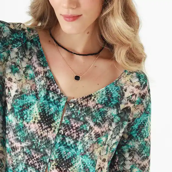 Blusa Cuello V Manga 3/4 Multicolor Talla S 694674