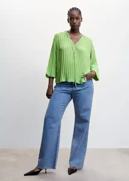 Blusa Plis Verde Talla L Mujer Mango