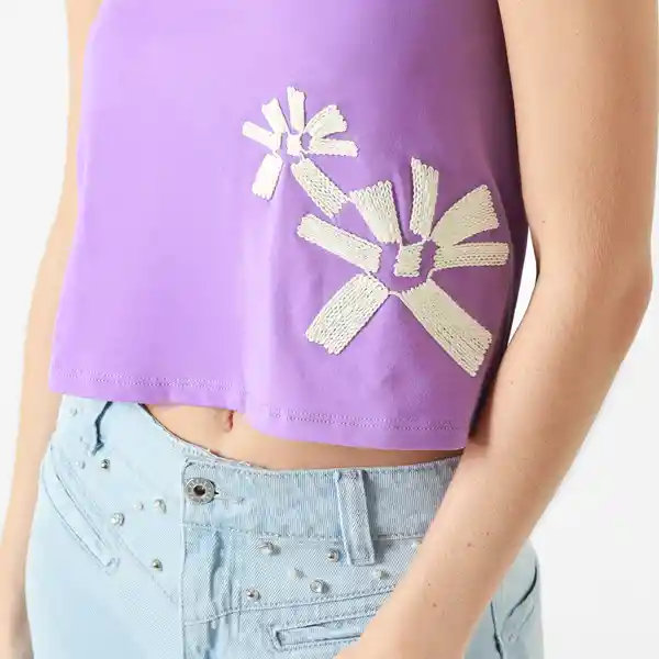 Camiseta Cuello Redondo Manga Tiras Morado Talla M 698252