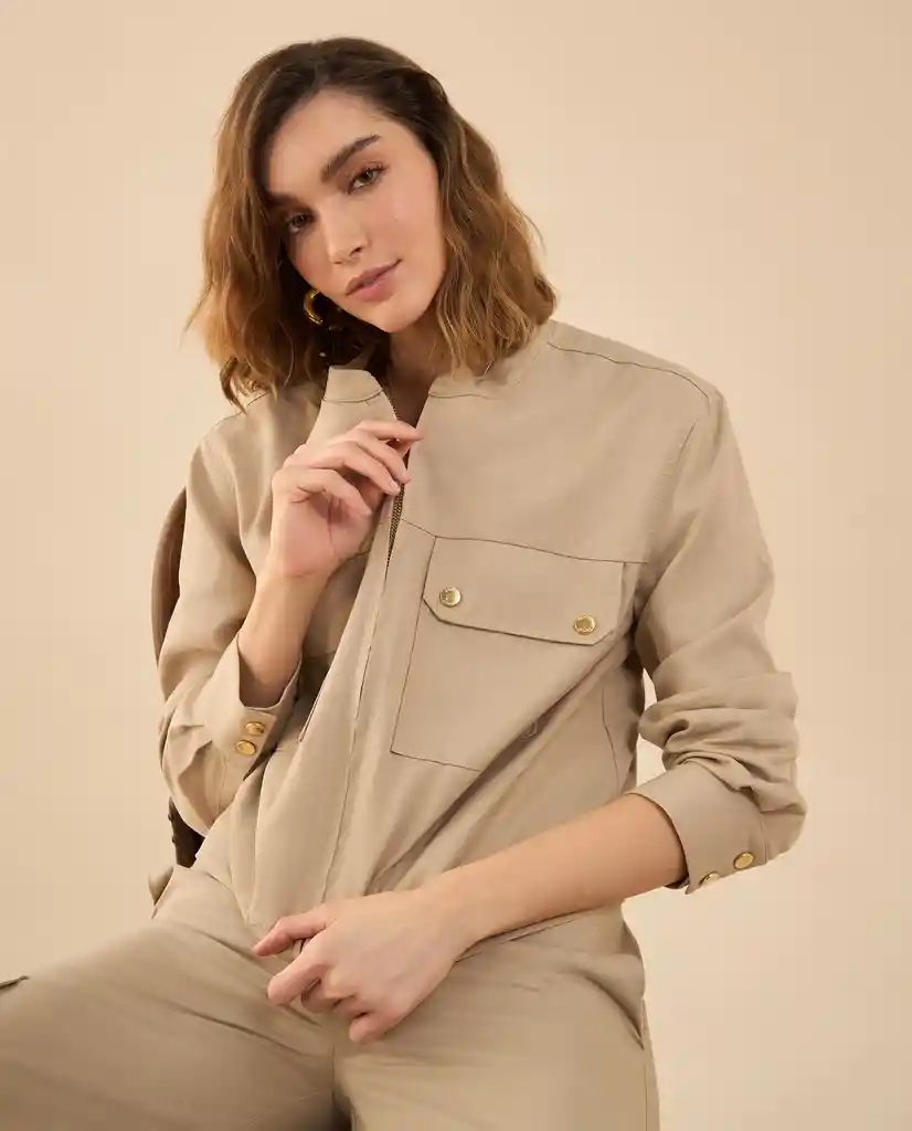 Chaqueta Beige Pardo Claro Talla XS 422G010 Esprit