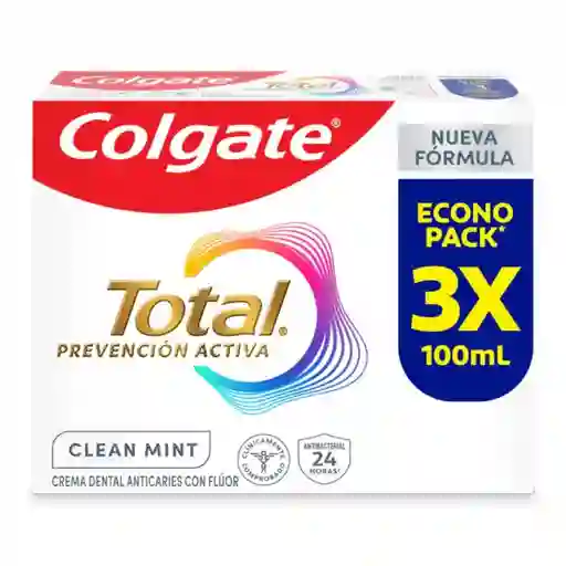 Crema Dental Colgate Total Clean Mint Con Zinc 3 x 100 mL