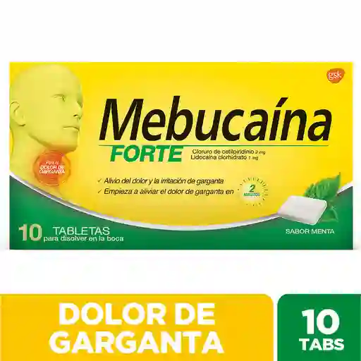 Mebucaína Forte Alivio del Dolor de Garganta (10 tabletas)
