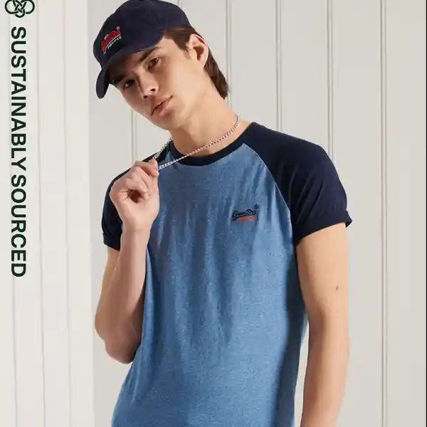 Superdry Camiseta ol Baseball Tee Azul y Celeste Talla XXXL