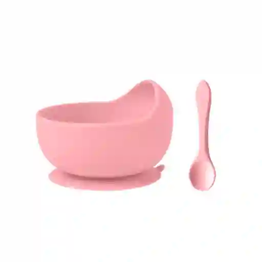 Plato de Silicona Para Niños Con Cuchara Rosa Serie Miniso