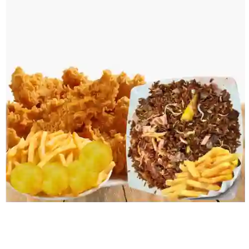 Pollo Broaster + Arroz Chino + Francesa + Arepa