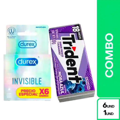 Combo Durex Condon Invisible + Trident Mora Azul