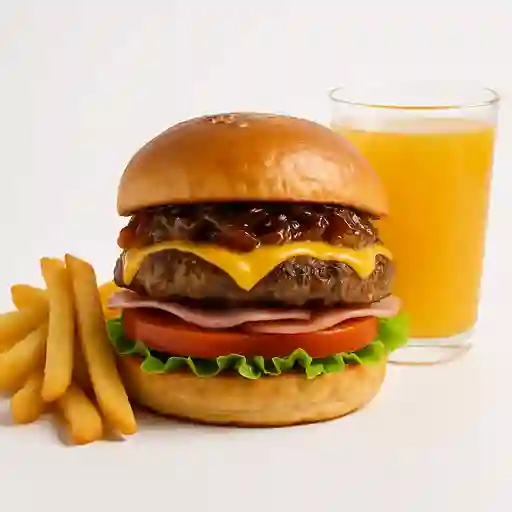Combina2 Caserita Papas y Chori Burger Papas y Bebida.