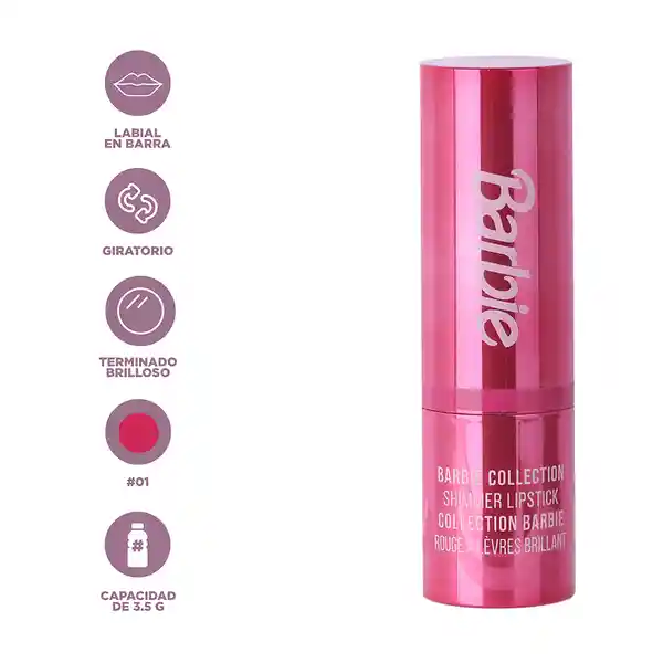 Lápiz Labial Brilloso Serie Barbie Tono 01 Miniso