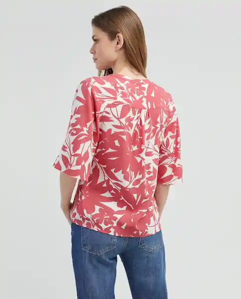 Camisa Manga Corta Estampada Rosa Cerezo Talla XS 611E005 Esprit