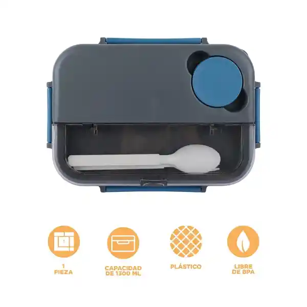 Contenedor Para Alimentos Azul y Negro 1300 mL Miniso