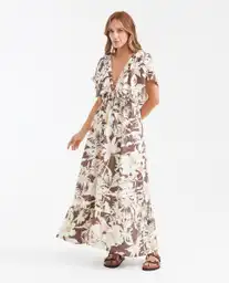 Vestido Largo Maxi Dress Café Arboleda Ultraoscuro XS Chevignon