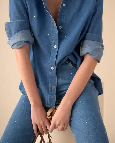 Camisa Azul Rivera Medio Talla Talla XS 611G022 Esprit