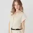 Blusa Cuello Camisero Manga Corta Beige Talla S 701860