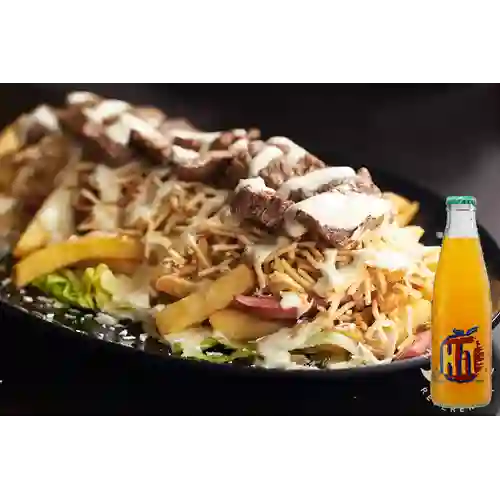 Combo Salchipapa Carne Desmechada + Jugo Hit 350 ml