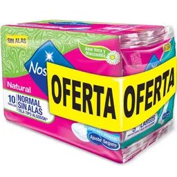 Nosotras Toalla Higiénica Natural Normal sin Alas Tipo Algodón