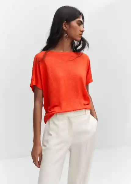 Camiseta Lint Naranja Talla S Mujer Mango