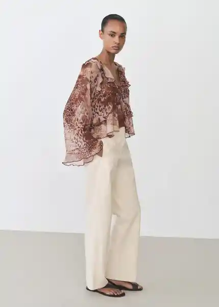 Blusa Butcher Marrón Talla M Mujer Mango